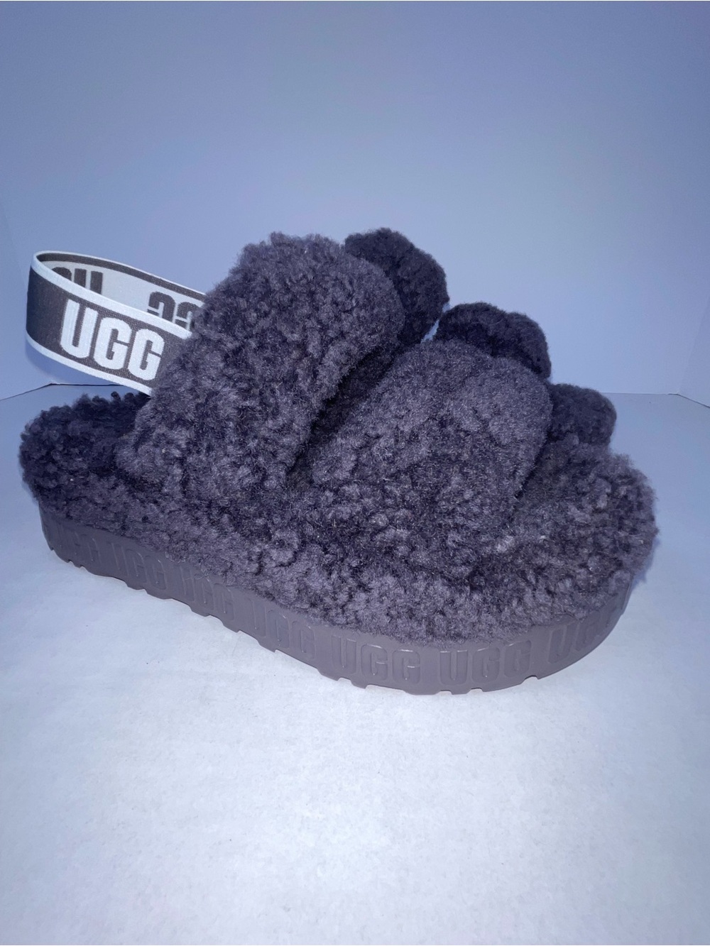 UGG Oh Fluffita Charcoal Grey Platform Sandals Slippers Sz 7